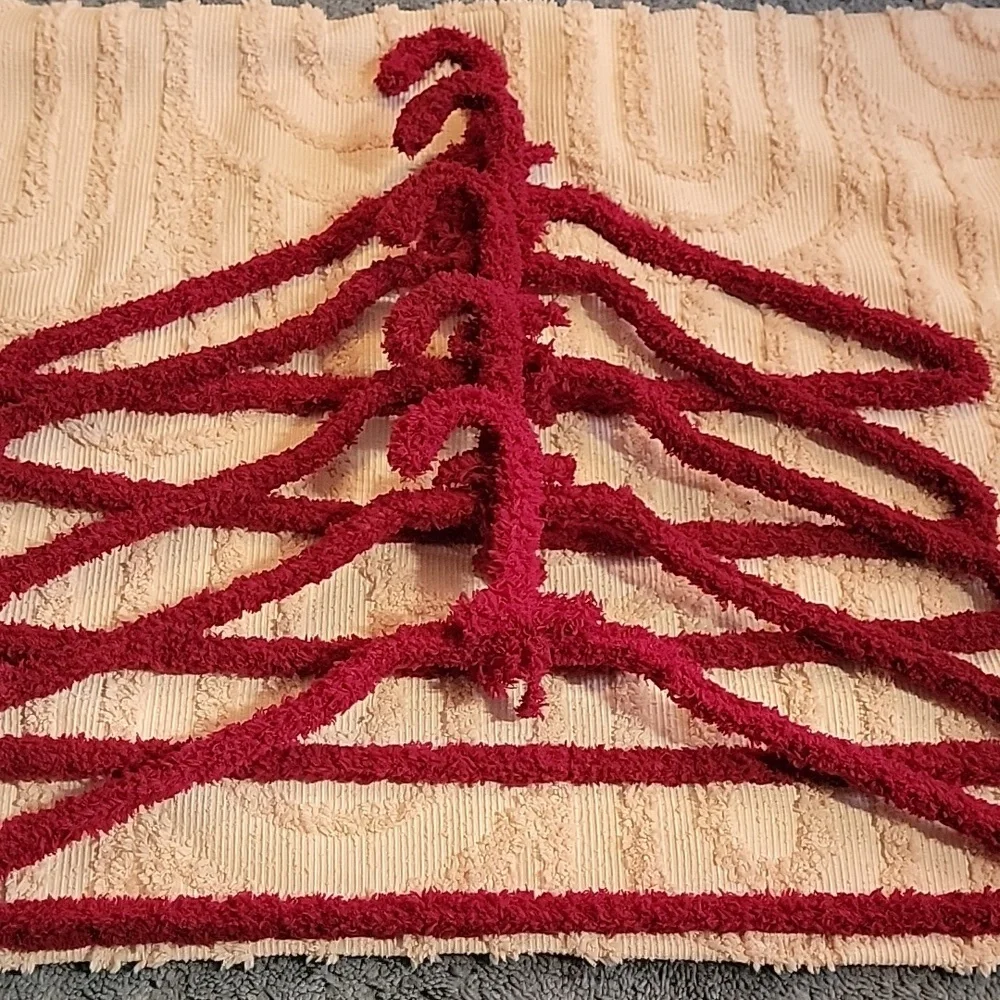 Five handmade designer hangers, dark red, wine colored. New.